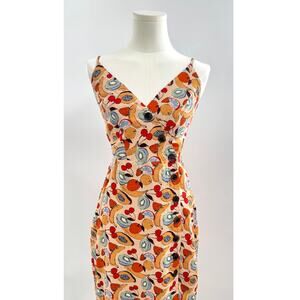 UO Urban Outfitters Linen Fruit Print Dress Peach Sleeveless Button Up Midi XS